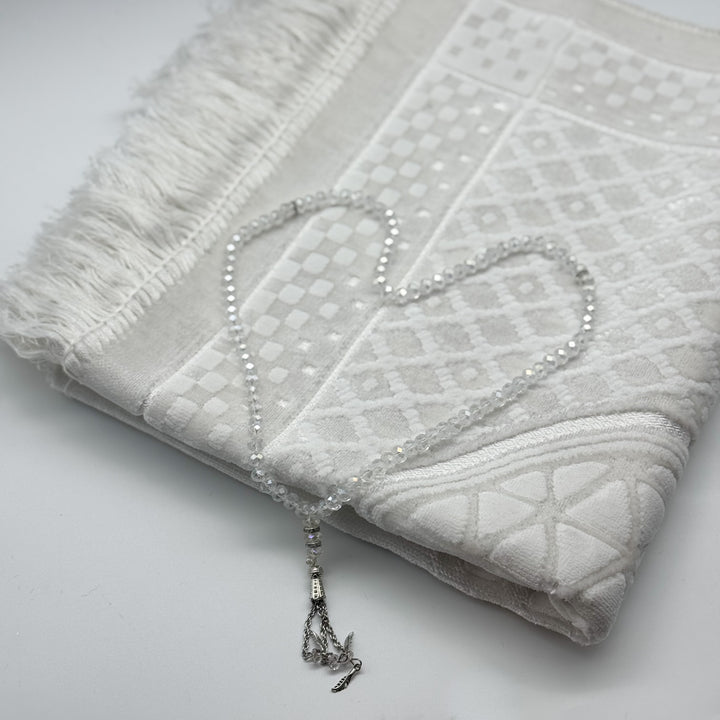 QAMARR ® Majestic Personalized Prayer mat Giftbox - Pure Pearl