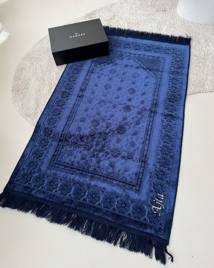 QAMARR ® Majestic Personalized Prayer mat Giftbox - Royal Blue